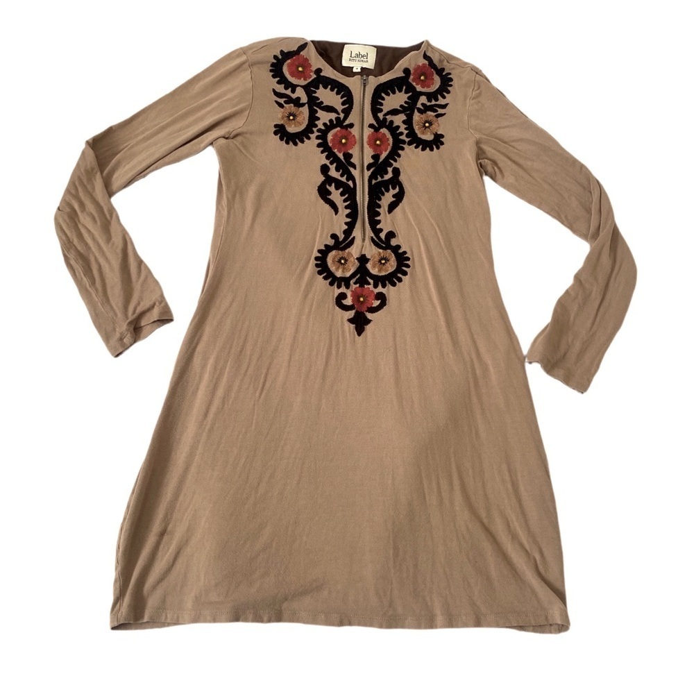 Vintage Ritu Kumar Tan Long Sleeve Boho Dress Red & Black Embroidered Size 4 - Picture 11 of 11